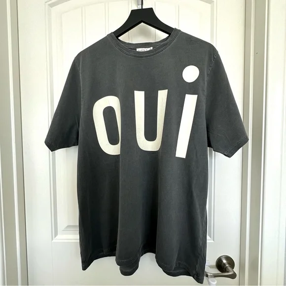 Clare V. Original Tee in Faded Black with Cream Grand 'Oui' Print | XXL | GUC - Picture 11 of 12